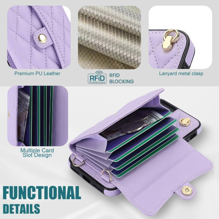 For iPhone SE 2022 / 2020 / 8 / 7 Crossbody Rhombic Horizontal Wallet Leather Phone Case(Purple) - iPhone SE 2022 / 2020 / 8 / 7 Cases by buy2fix | Online Shopping UK | buy2fix