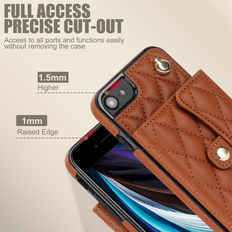 For iPhone SE 2022 / 2020 / 8 / 7 Crossbody Rhombic Horizontal Wallet Leather Phone Case(Brown) - iPhone SE 2022 / 2020 / 8 / 7 Cases by buy2fix | Online Shopping UK | buy2fix