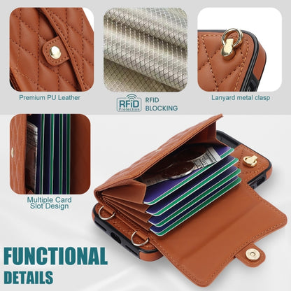 For iPhone SE 2022 / 2020 / 8 / 7 Crossbody Rhombic Horizontal Wallet Leather Phone Case(Brown) - iPhone SE 2022 / 2020 / 8 / 7 Cases by buy2fix | Online Shopping UK | buy2fix