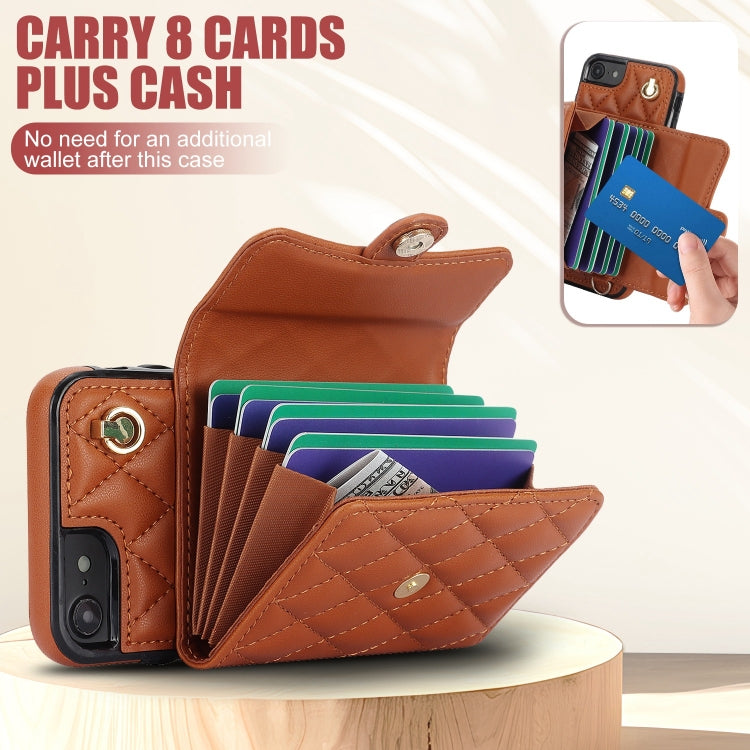 For iPhone SE 2022 / 2020 / 8 / 7 Crossbody Rhombic Horizontal Wallet Leather Phone Case(Brown) - iPhone SE 2022 / 2020 / 8 / 7 Cases by buy2fix | Online Shopping UK | buy2fix