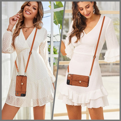 For iPhone SE 2022 / 2020 / 8 / 7 Crossbody Rhombic Horizontal Wallet Leather Phone Case(Brown) - iPhone SE 2022 / 2020 / 8 / 7 Cases by buy2fix | Online Shopping UK | buy2fix