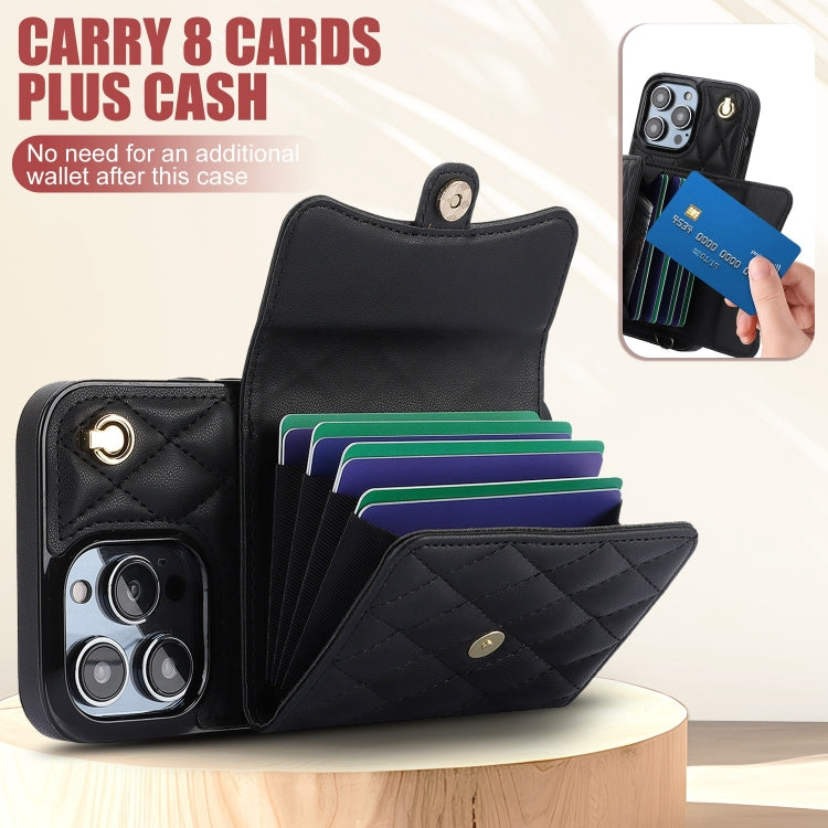 For iPhone 13 Pro Max Crossbody Rhombic Horizontal Wallet Leather Phone Case(Black) - iPhone 13 Pro Max Cases by buy2fix | Online Shopping UK | buy2fix