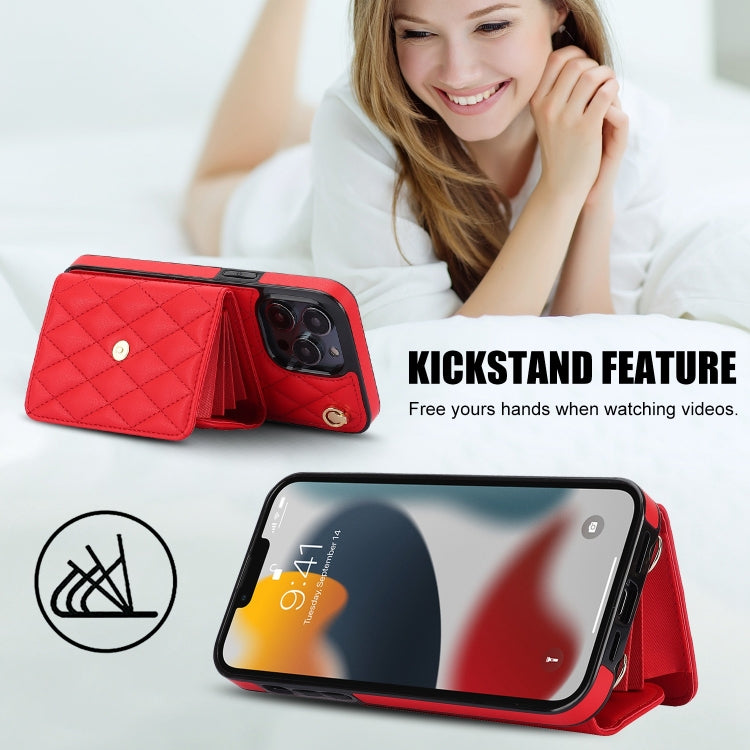 For iPhone 13 Pro Max Crossbody Rhombic Horizontal Wallet Leather Phone Case(Red) - iPhone 13 Pro Max Cases by buy2fix | Online Shopping UK | buy2fix