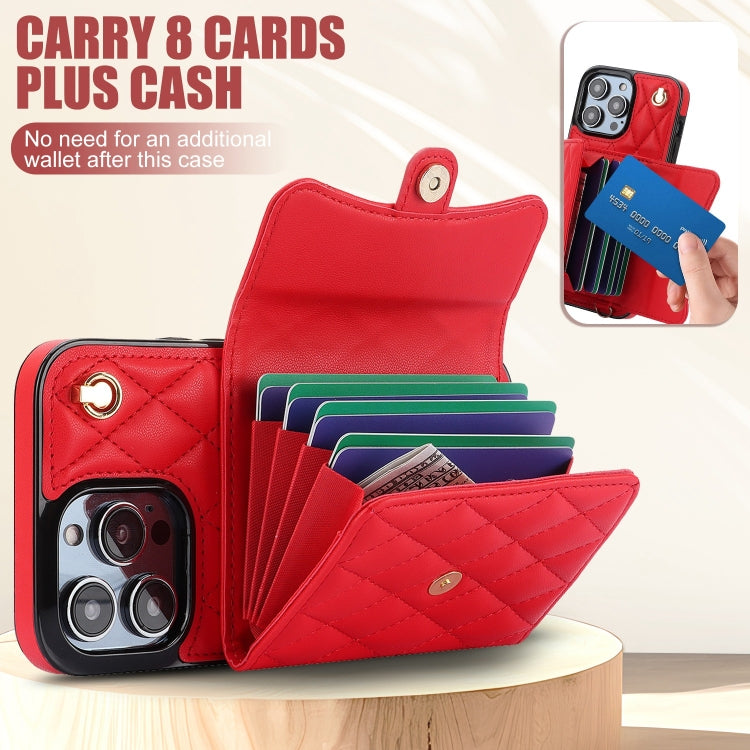 For iPhone 13 Pro Max Crossbody Rhombic Horizontal Wallet Leather Phone Case(Red) - iPhone 13 Pro Max Cases by buy2fix | Online Shopping UK | buy2fix