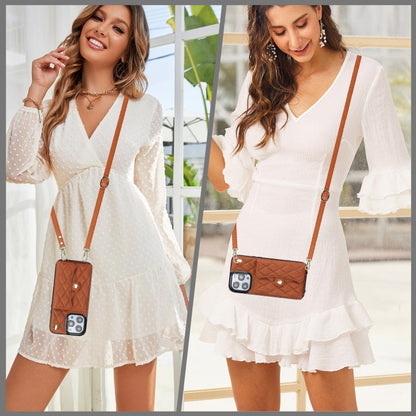 For iPhone 13 Pro Max Crossbody Rhombic Horizontal Wallet Leather Phone Case(Brown) - iPhone 13 Pro Max Cases by buy2fix | Online Shopping UK | buy2fix