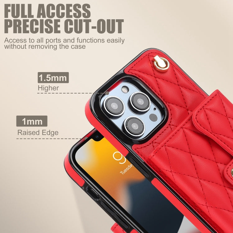For iPhone 13 Pro Crossbody Rhombic Horizontal Wallet Leather Phone Case(Red) - iPhone 13 Pro Cases by buy2fix | Online Shopping UK | buy2fix