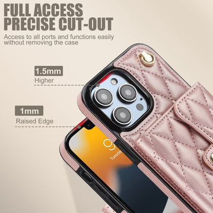 For iPhone 13 Pro Crossbody Rhombic Horizontal Wallet Leather Phone Case(Rose Gold) - iPhone 13 Pro Cases by buy2fix | Online Shopping UK | buy2fix