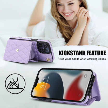 For iPhone 13 Pro Crossbody Rhombic Horizontal Wallet Leather Phone Case(Purple) - iPhone 13 Pro Cases by buy2fix | Online Shopping UK | buy2fix