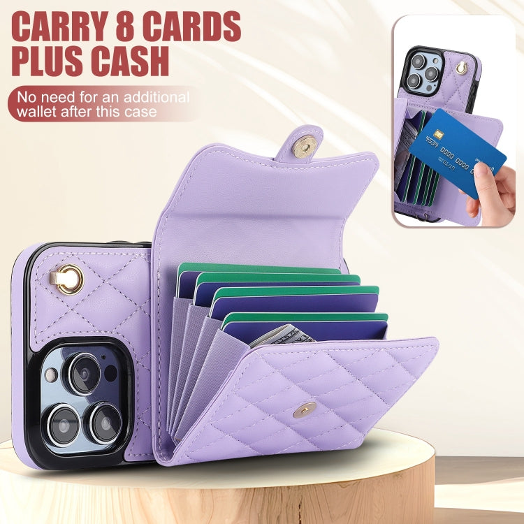 For iPhone 13 Pro Crossbody Rhombic Horizontal Wallet Leather Phone Case(Purple) - iPhone 13 Pro Cases by buy2fix | Online Shopping UK | buy2fix