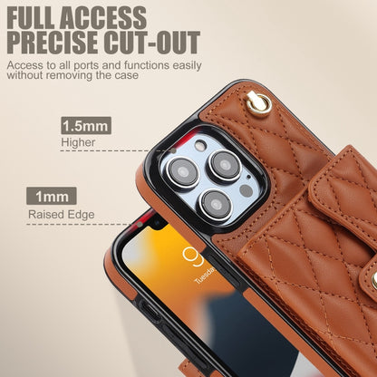 For iPhone 13 Pro Crossbody Rhombic Horizontal Wallet Leather Phone Case(Brown) - iPhone 13 Pro Cases by buy2fix | Online Shopping UK | buy2fix