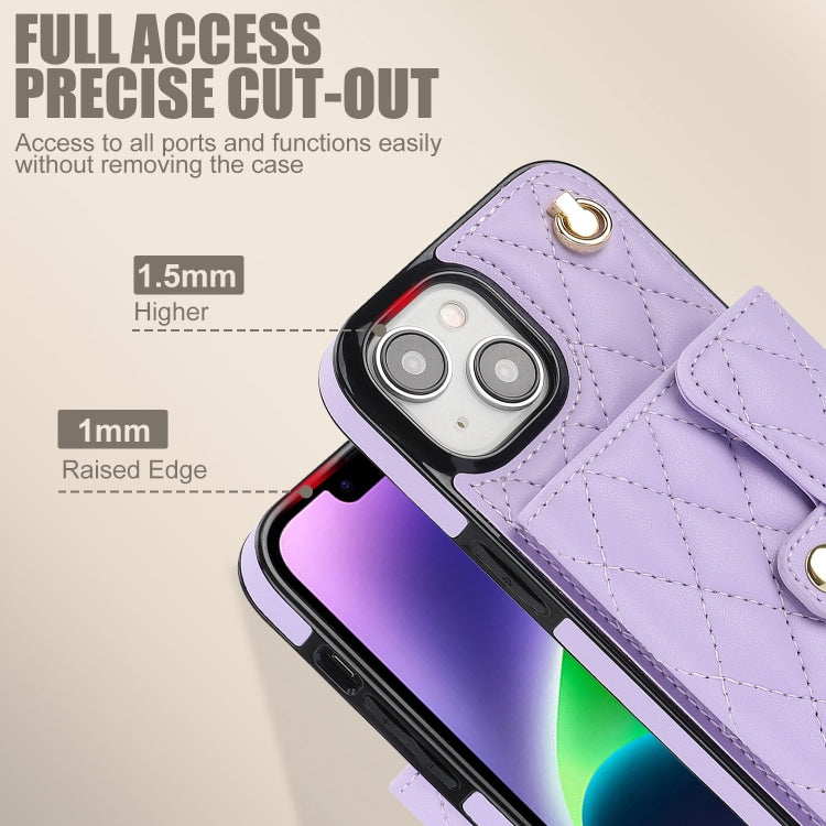 For iPhone 13 Crossbody Rhombic Horizontal Wallet Leather Phone Case(Purple) - iPhone 13 Cases by buy2fix | Online Shopping UK | buy2fix