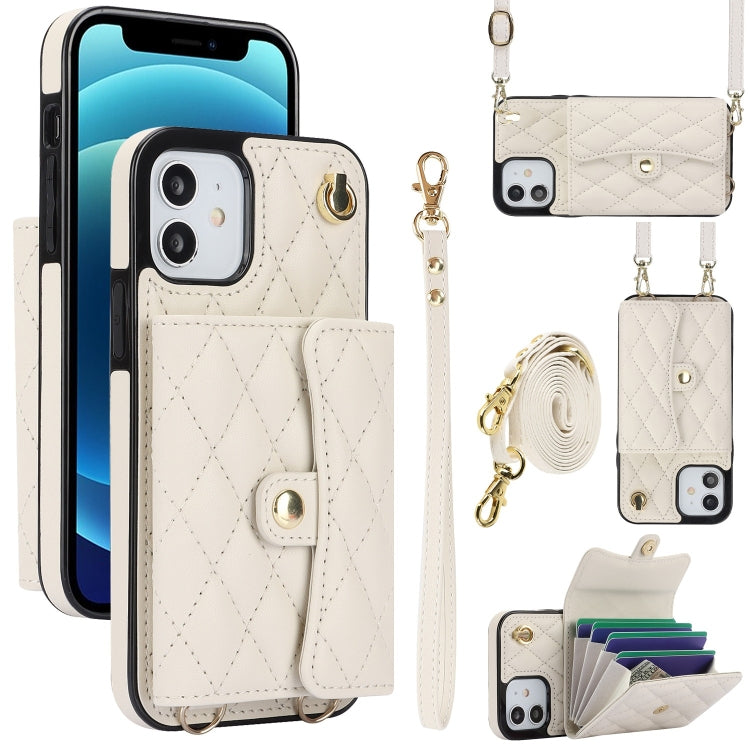 For iPhone 12 mini Crossbody Rhombic Horizontal Wallet Leather Phone Case(White) - iPhone 12 mini Cases by buy2fix | Online Shopping UK | buy2fix