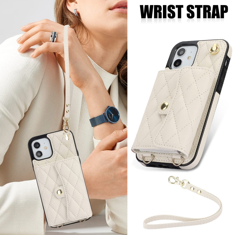 For iPhone 12 mini Crossbody Rhombic Horizontal Wallet Leather Phone Case(White) - iPhone 12 mini Cases by buy2fix | Online Shopping UK | buy2fix
