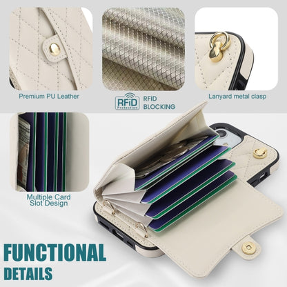 For iPhone 12 mini Crossbody Rhombic Horizontal Wallet Leather Phone Case(White) - iPhone 12 mini Cases by buy2fix | Online Shopping UK | buy2fix
