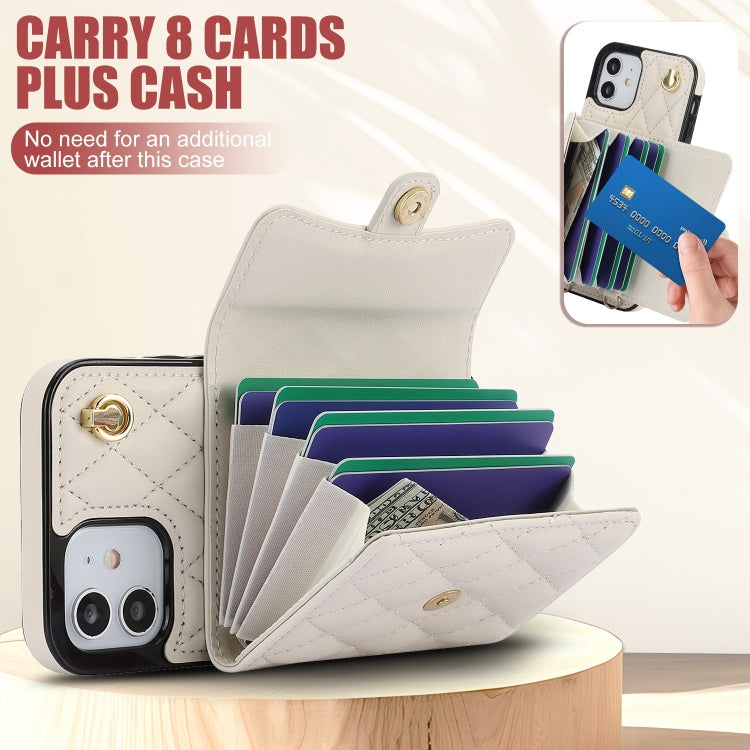 For iPhone 12 mini Crossbody Rhombic Horizontal Wallet Leather Phone Case(White) - iPhone 12 mini Cases by buy2fix | Online Shopping UK | buy2fix