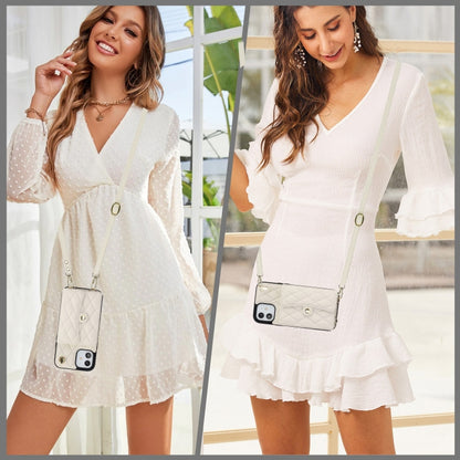 For iPhone 12 mini Crossbody Rhombic Horizontal Wallet Leather Phone Case(White) - iPhone 12 mini Cases by buy2fix | Online Shopping UK | buy2fix