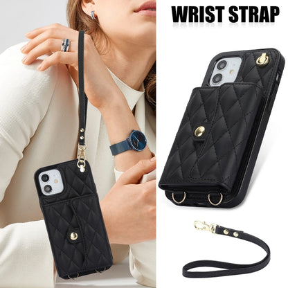 For iPhone 12 mini Crossbody Rhombic Horizontal Wallet Leather Phone Case(Black) - iPhone 12 mini Cases by buy2fix | Online Shopping UK | buy2fix