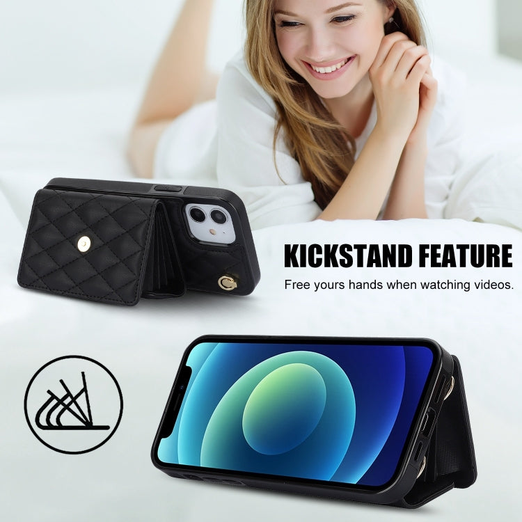 For iPhone 12 mini Crossbody Rhombic Horizontal Wallet Leather Phone Case(Black) - iPhone 12 mini Cases by buy2fix | Online Shopping UK | buy2fix