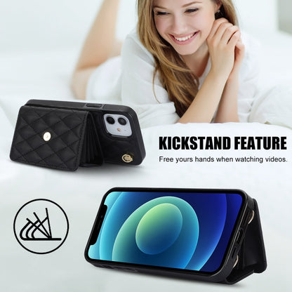 For iPhone 12 mini Crossbody Rhombic Horizontal Wallet Leather Phone Case(Black) - iPhone 12 mini Cases by buy2fix | Online Shopping UK | buy2fix