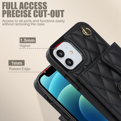 For iPhone 12 mini Crossbody Rhombic Horizontal Wallet Leather Phone Case(Black) - iPhone 12 mini Cases by buy2fix | Online Shopping UK | buy2fix