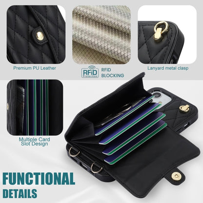 For iPhone 12 mini Crossbody Rhombic Horizontal Wallet Leather Phone Case(Black) - iPhone 12 mini Cases by buy2fix | Online Shopping UK | buy2fix