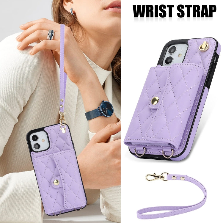 For iPhone 12 mini Crossbody Rhombic Horizontal Wallet Leather Phone Case(Purple) - iPhone 12 mini Cases by buy2fix | Online Shopping UK | buy2fix