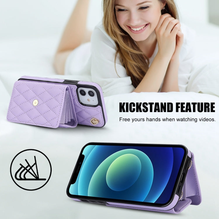 For iPhone 12 mini Crossbody Rhombic Horizontal Wallet Leather Phone Case(Purple) - iPhone 12 mini Cases by buy2fix | Online Shopping UK | buy2fix
