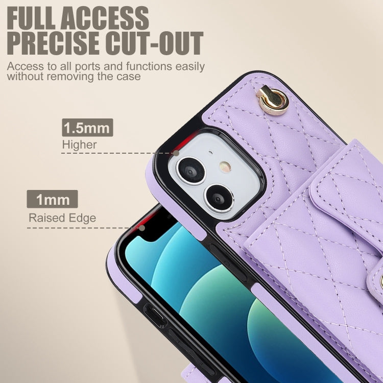 For iPhone 12 mini Crossbody Rhombic Horizontal Wallet Leather Phone Case(Purple) - iPhone 12 mini Cases by buy2fix | Online Shopping UK | buy2fix