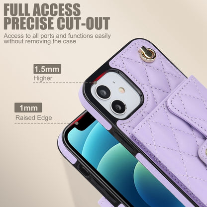 For iPhone 12 mini Crossbody Rhombic Horizontal Wallet Leather Phone Case(Purple) - iPhone 12 mini Cases by buy2fix | Online Shopping UK | buy2fix
