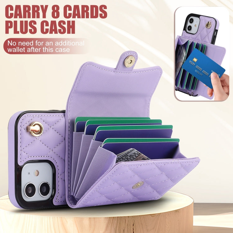 For iPhone 12 mini Crossbody Rhombic Horizontal Wallet Leather Phone Case(Purple) - iPhone 12 mini Cases by buy2fix | Online Shopping UK | buy2fix