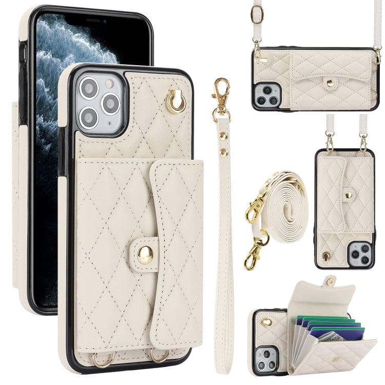 For iPhone 12 Pro Max Crossbody Rhombic Horizontal Wallet Leather Phone Case(White) - iPhone 12 Pro Max Cases by buy2fix | Online Shopping UK | buy2fix