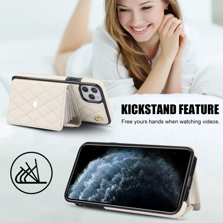 For iPhone 12 Pro Max Crossbody Rhombic Horizontal Wallet Leather Phone Case(White) - iPhone 12 Pro Max Cases by buy2fix | Online Shopping UK | buy2fix