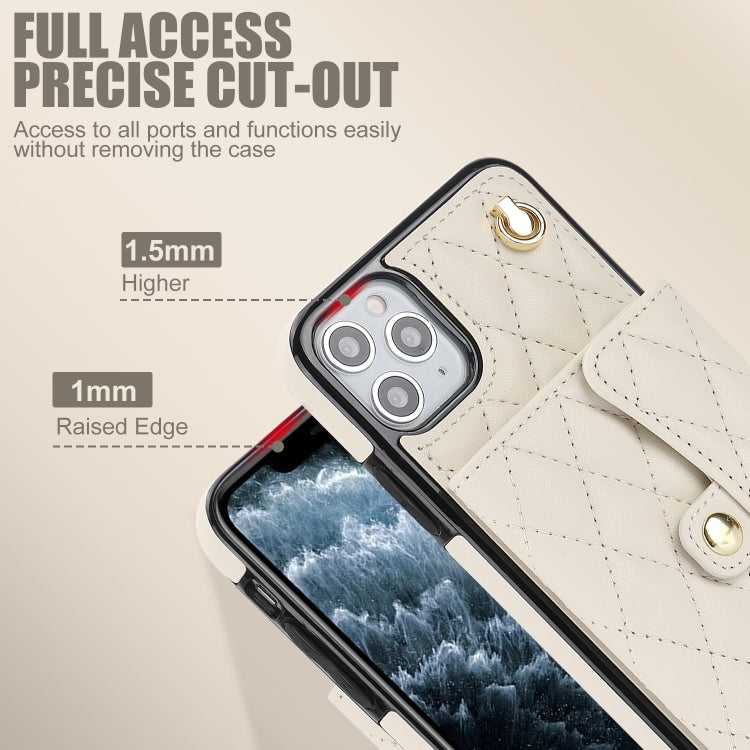 For iPhone 12 Pro Max Crossbody Rhombic Horizontal Wallet Leather Phone Case(White) - iPhone 12 Pro Max Cases by buy2fix | Online Shopping UK | buy2fix
