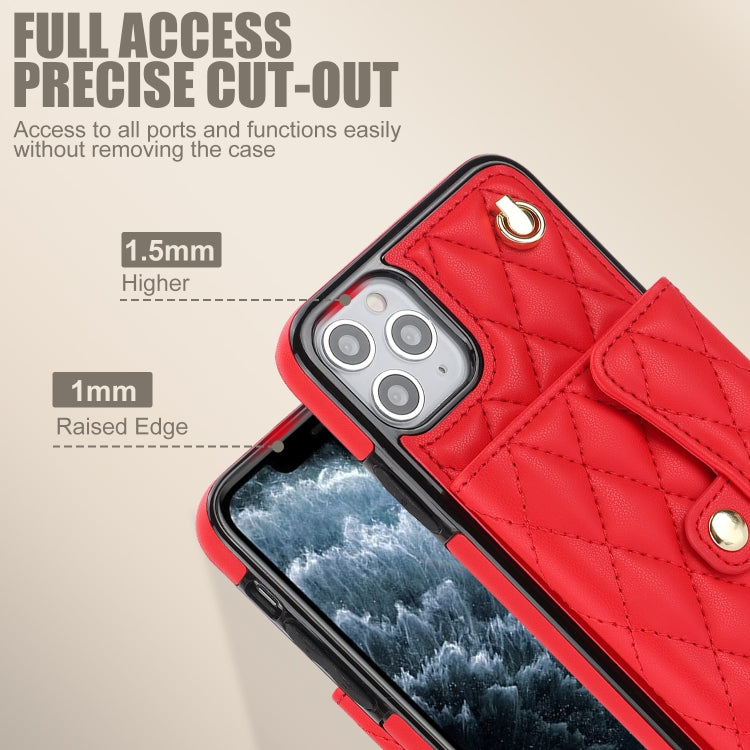 For iPhone 12 Pro Max Crossbody Rhombic Horizontal Wallet Leather Phone Case(Red) - iPhone 12 Pro Max Cases by buy2fix | Online Shopping UK | buy2fix