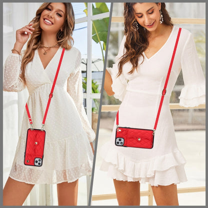 For iPhone 12 Pro Max Crossbody Rhombic Horizontal Wallet Leather Phone Case(Red) - iPhone 12 Pro Max Cases by buy2fix | Online Shopping UK | buy2fix