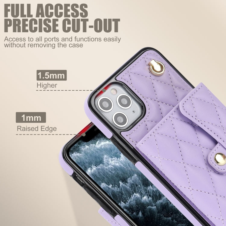 For iPhone 12 Pro Max Crossbody Rhombic Horizontal Wallet Leather Phone Case(Purple) - iPhone 12 Pro Max Cases by buy2fix | Online Shopping UK | buy2fix