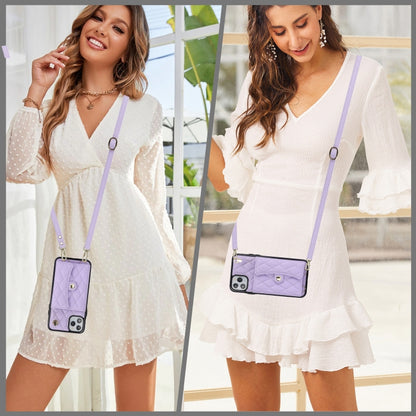 For iPhone 12 Pro Max Crossbody Rhombic Horizontal Wallet Leather Phone Case(Purple) - iPhone 12 Pro Max Cases by buy2fix | Online Shopping UK | buy2fix