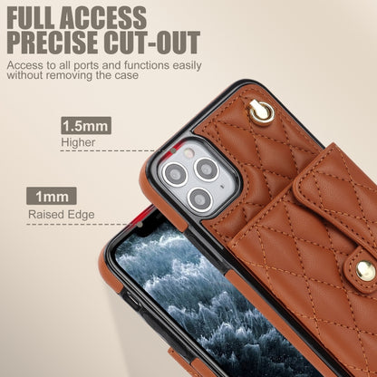 For iPhone 12 Pro Max Crossbody Rhombic Horizontal Wallet Leather Phone Case(Brown) - iPhone 12 Pro Max Cases by buy2fix | Online Shopping UK | buy2fix
