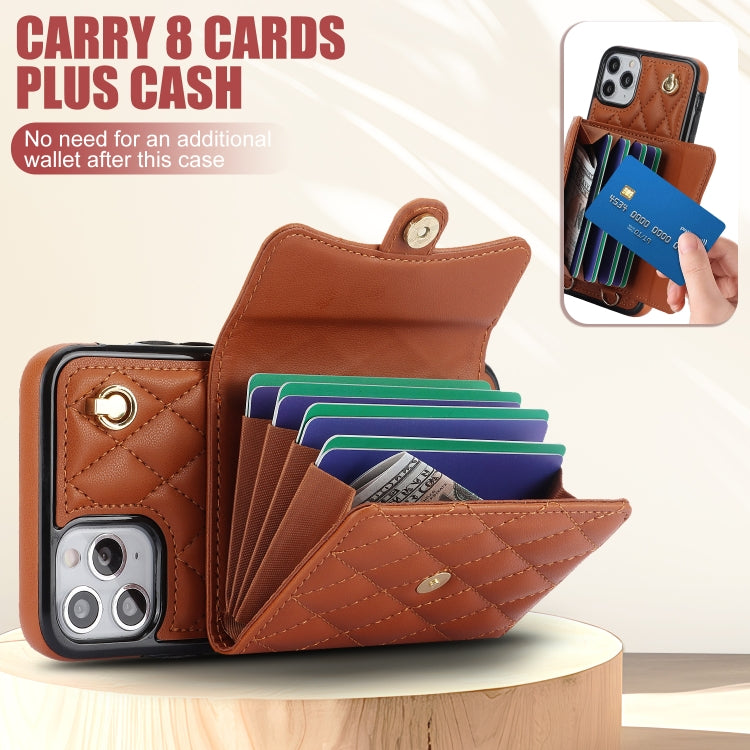 For iPhone 12 Pro Max Crossbody Rhombic Horizontal Wallet Leather Phone Case(Brown) - iPhone 12 Pro Max Cases by buy2fix | Online Shopping UK | buy2fix