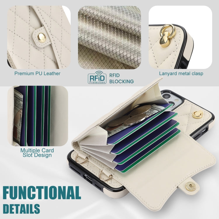 For iPhone 12 / 12 Pro Crossbody Rhombic Horizontal Wallet Leather Phone Case(White) - iPhone 12 / 12 Pro Cases by buy2fix | Online Shopping UK | buy2fix