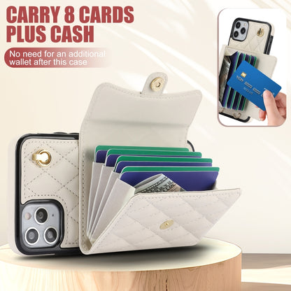For iPhone 12 / 12 Pro Crossbody Rhombic Horizontal Wallet Leather Phone Case(White) - iPhone 12 / 12 Pro Cases by buy2fix | Online Shopping UK | buy2fix