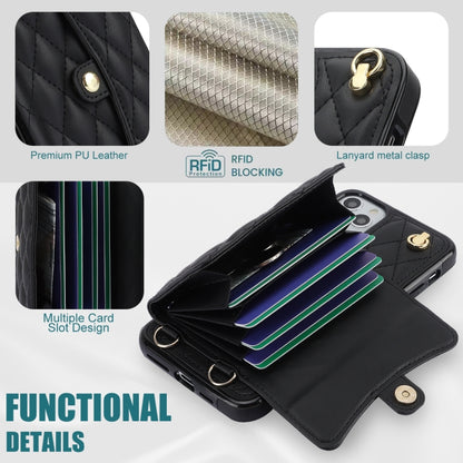 For iPhone 12 / 12 Pro Crossbody Rhombic Horizontal Wallet Leather Phone Case(Black) - iPhone 12 / 12 Pro Cases by buy2fix | Online Shopping UK | buy2fix