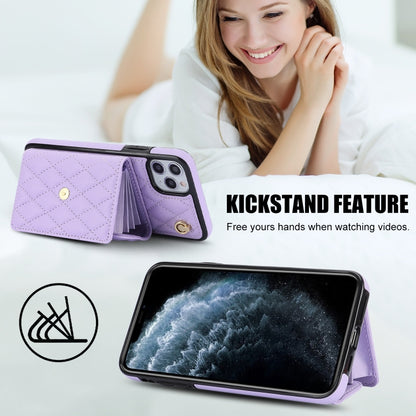 For iPhone 11 Pro Max Crossbody Rhombic Horizontal Wallet Leather Phone Case(Purple) - iPhone 11 Pro Max Cases by buy2fix | Online Shopping UK | buy2fix