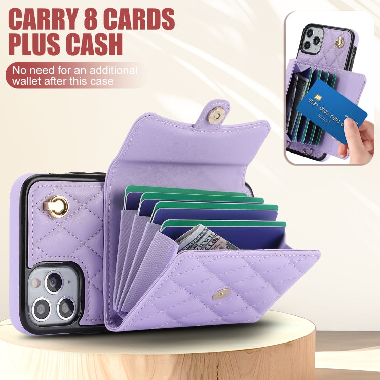 For iPhone 11 Pro Max Crossbody Rhombic Horizontal Wallet Leather Phone Case(Purple) - iPhone 11 Pro Max Cases by buy2fix | Online Shopping UK | buy2fix