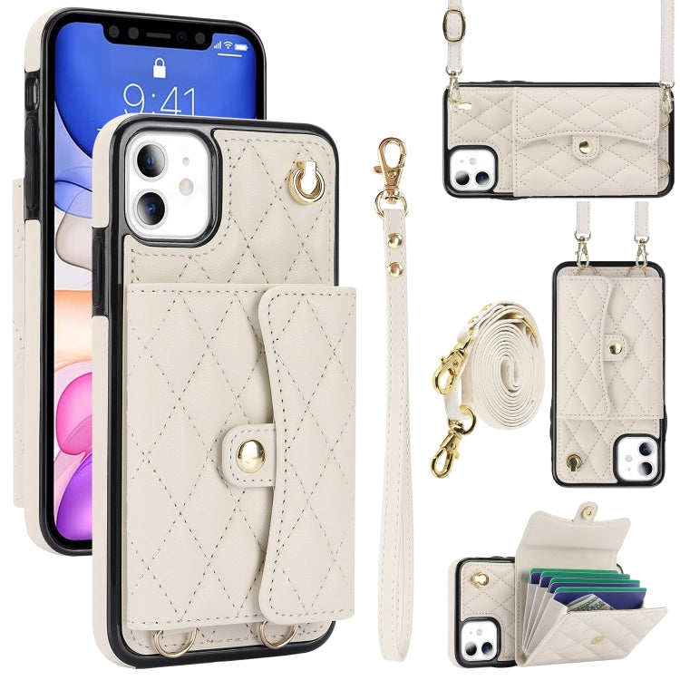 For iPhone 11 Crossbody Rhombic Horizontal Wallet Leather Phone Case(White) - iPhone 11 Cases by buy2fix | Online Shopping UK | buy2fix