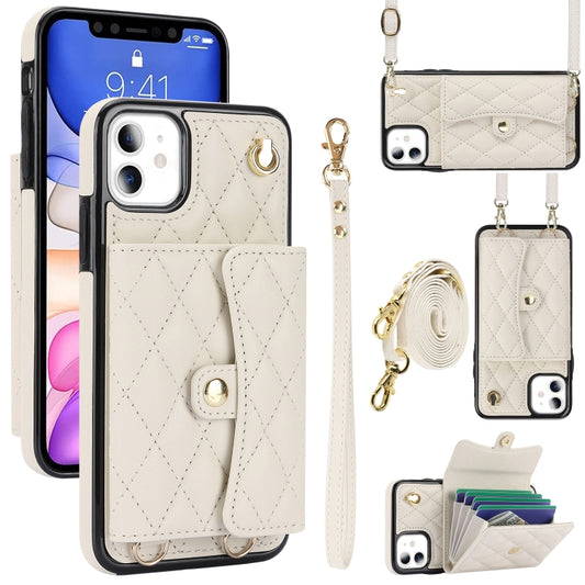 For iPhone 11 Crossbody Rhombic Horizontal Wallet Leather Phone Case(White) - iPhone 11 Cases by buy2fix | Online Shopping UK | buy2fix