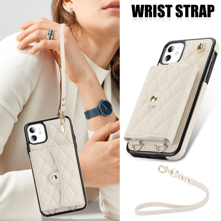 For iPhone 11 Crossbody Rhombic Horizontal Wallet Leather Phone Case(White) - iPhone 11 Cases by buy2fix | Online Shopping UK | buy2fix