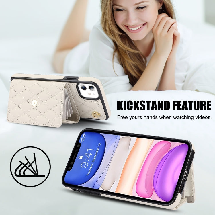 For iPhone 11 Crossbody Rhombic Horizontal Wallet Leather Phone Case(White) - iPhone 11 Cases by buy2fix | Online Shopping UK | buy2fix