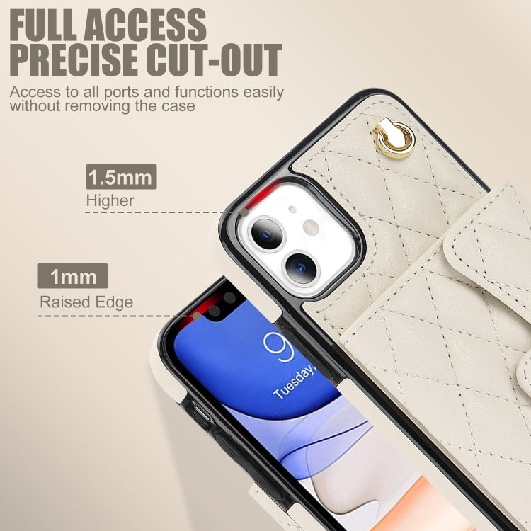For iPhone 11 Crossbody Rhombic Horizontal Wallet Leather Phone Case(White) - iPhone 11 Cases by buy2fix | Online Shopping UK | buy2fix