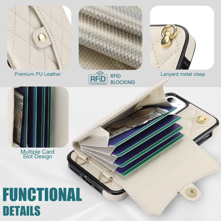 For iPhone 11 Crossbody Rhombic Horizontal Wallet Leather Phone Case(White) - iPhone 11 Cases by buy2fix | Online Shopping UK | buy2fix